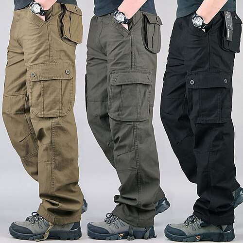 Men's Loose Straight-Leg Cargo Pants, Multi-Pocket Casual Work Trousers for Spring and Autumn
