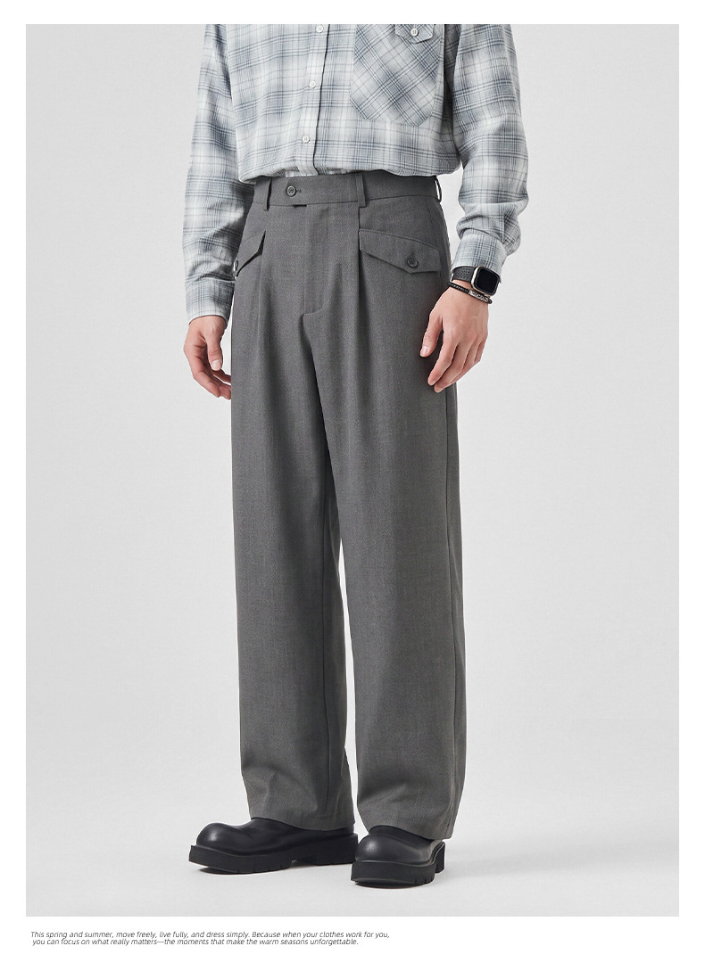 APOCRITA'S Men's Straight Leg Casual Pants Wool Blend Wrinkle Resistant Business Trousers