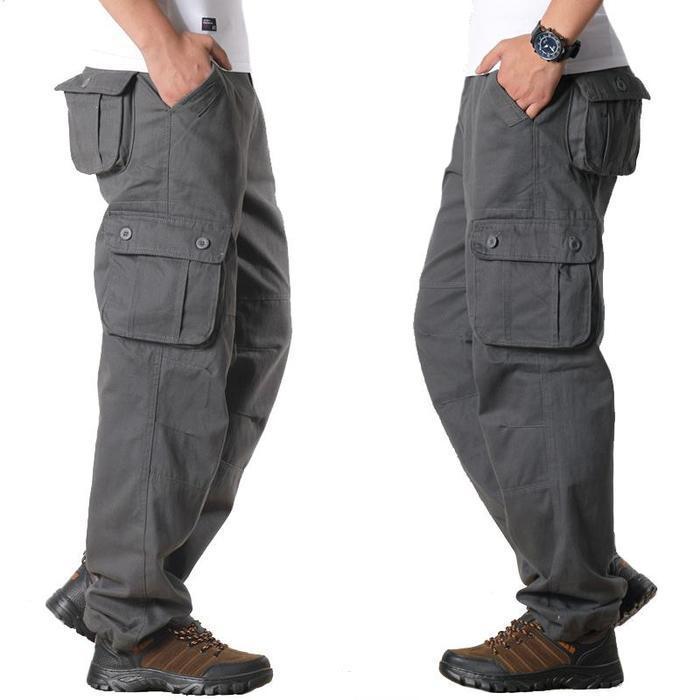 Men's Loose Straight-Leg Cargo Pants, Multi-Pocket Casual Work Trousers for Spring and Autumn