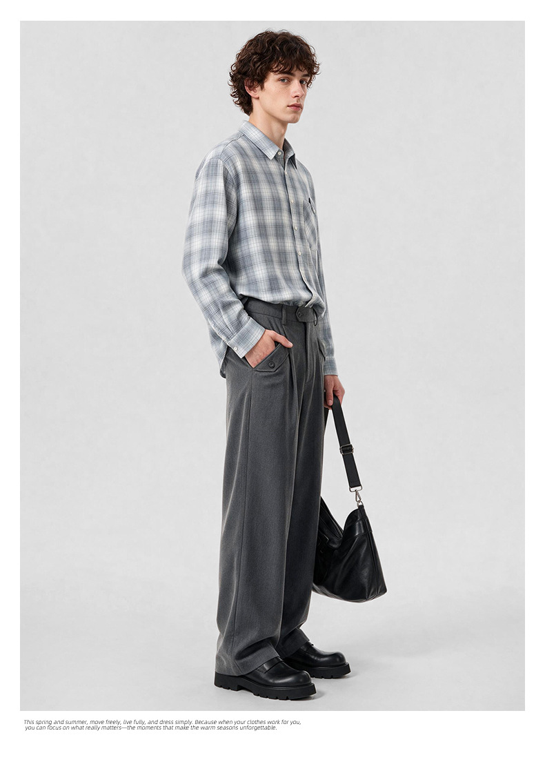 APOCRITA'S Men's Straight Leg Casual Pants Wool Blend Wrinkle Resistant Business Trousers