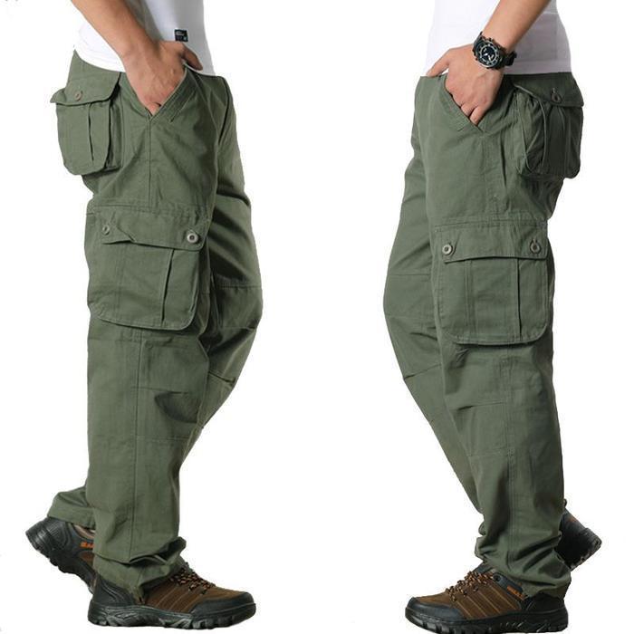 Men's Loose Straight-Leg Cargo Pants, Multi-Pocket Casual Work Trousers for Spring and Autumn