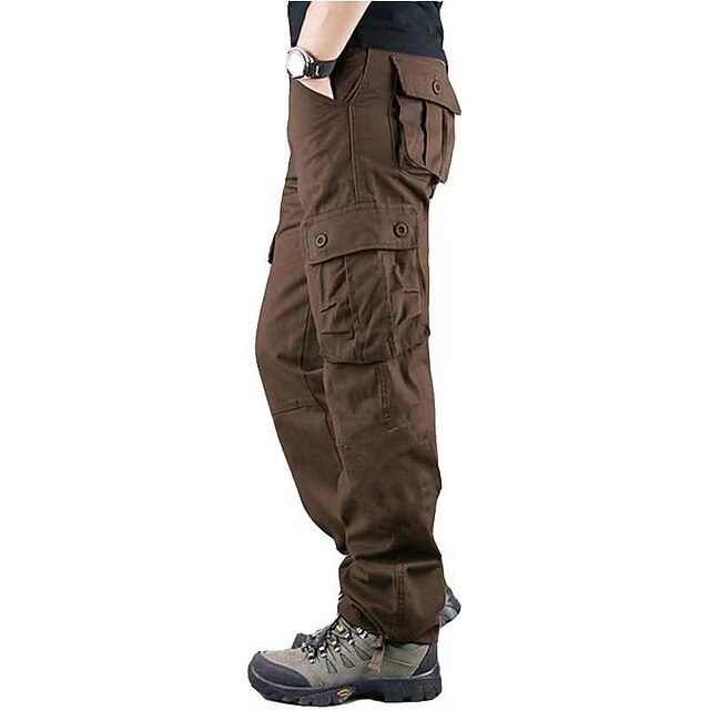 Men's Loose Straight-Leg Cargo Pants, Multi-Pocket Casual Work Trousers for Spring and Autumn
