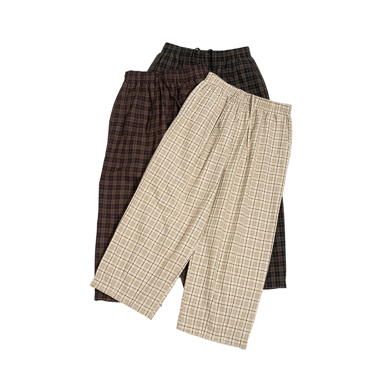 Men's Plaid Loose Casual Pants Cotton Blend Drawstring Straight Leg Long Trousers for Sports