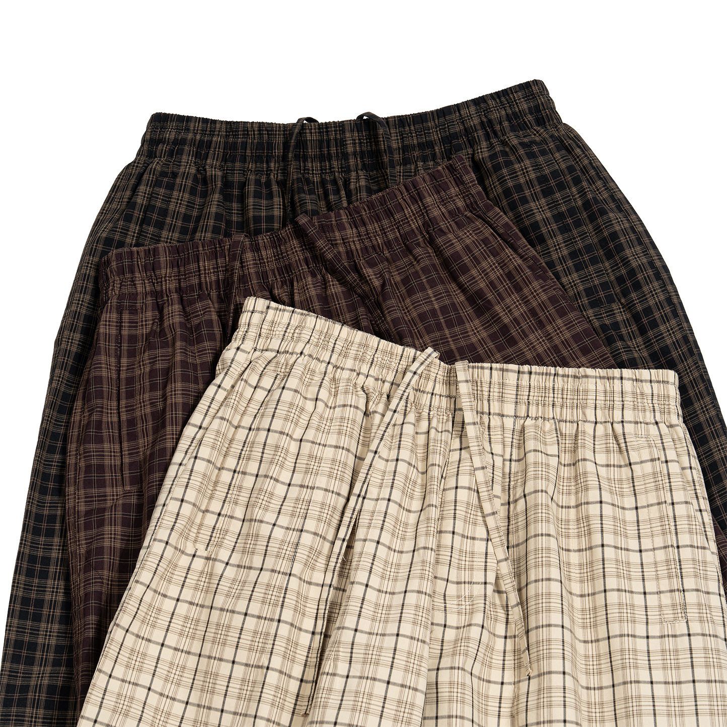 Men's Plaid Loose Casual Pants Cotton Blend Drawstring Straight Leg Long Trousers for Sports