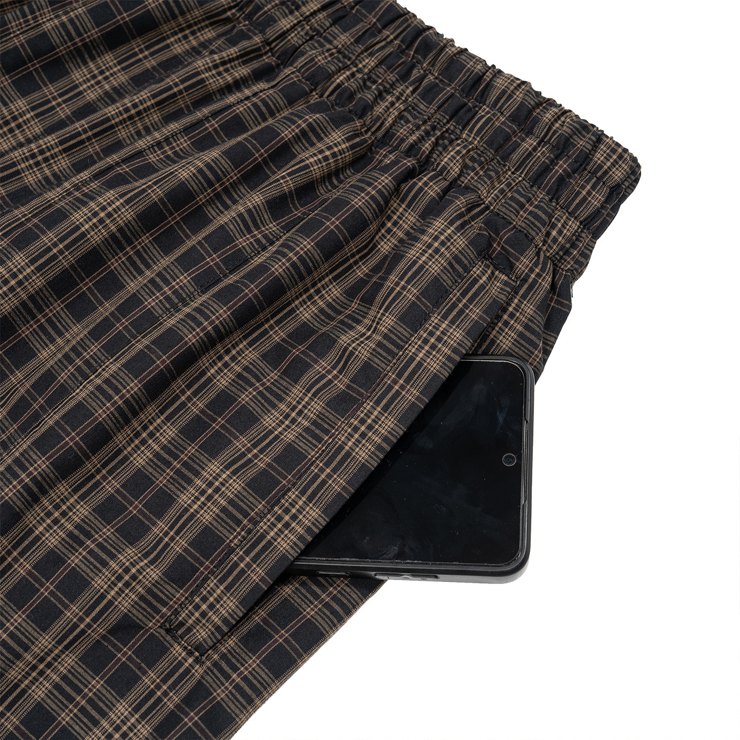Men's Plaid Loose Casual Pants Cotton Blend Drawstring Straight Leg Long Trousers for Sports