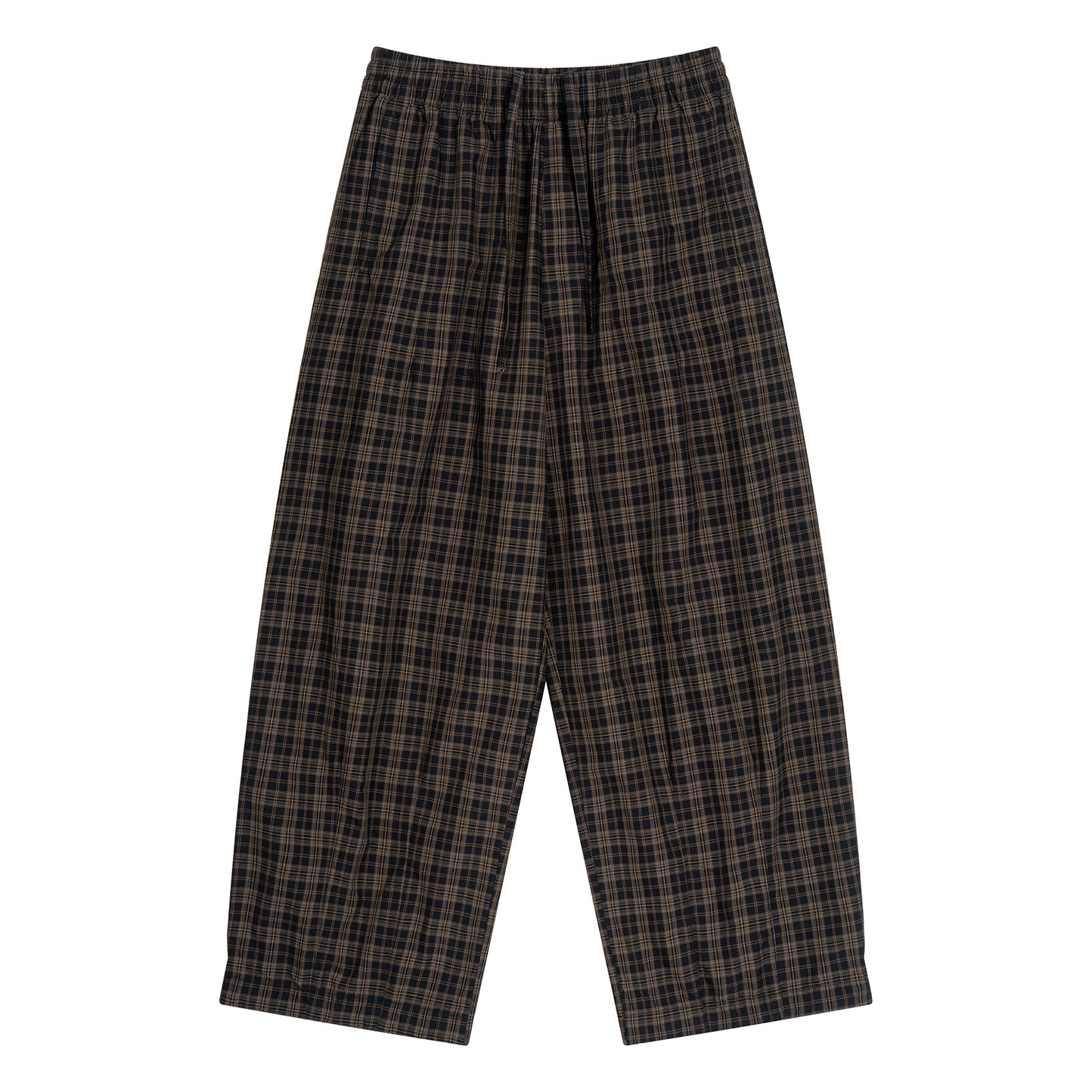 Men's Plaid Loose Casual Pants Cotton Blend Drawstring Straight Leg Long Trousers for Sports