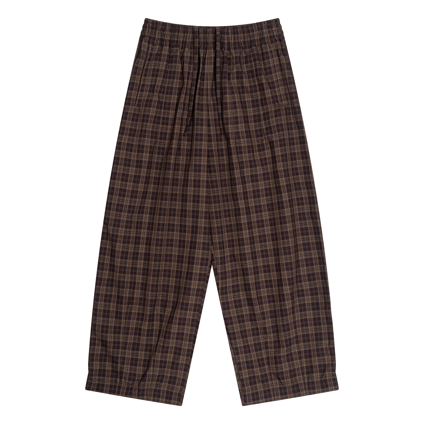 Men's Plaid Loose Casual Pants Cotton Blend Drawstring Straight Leg Long Trousers for Sports