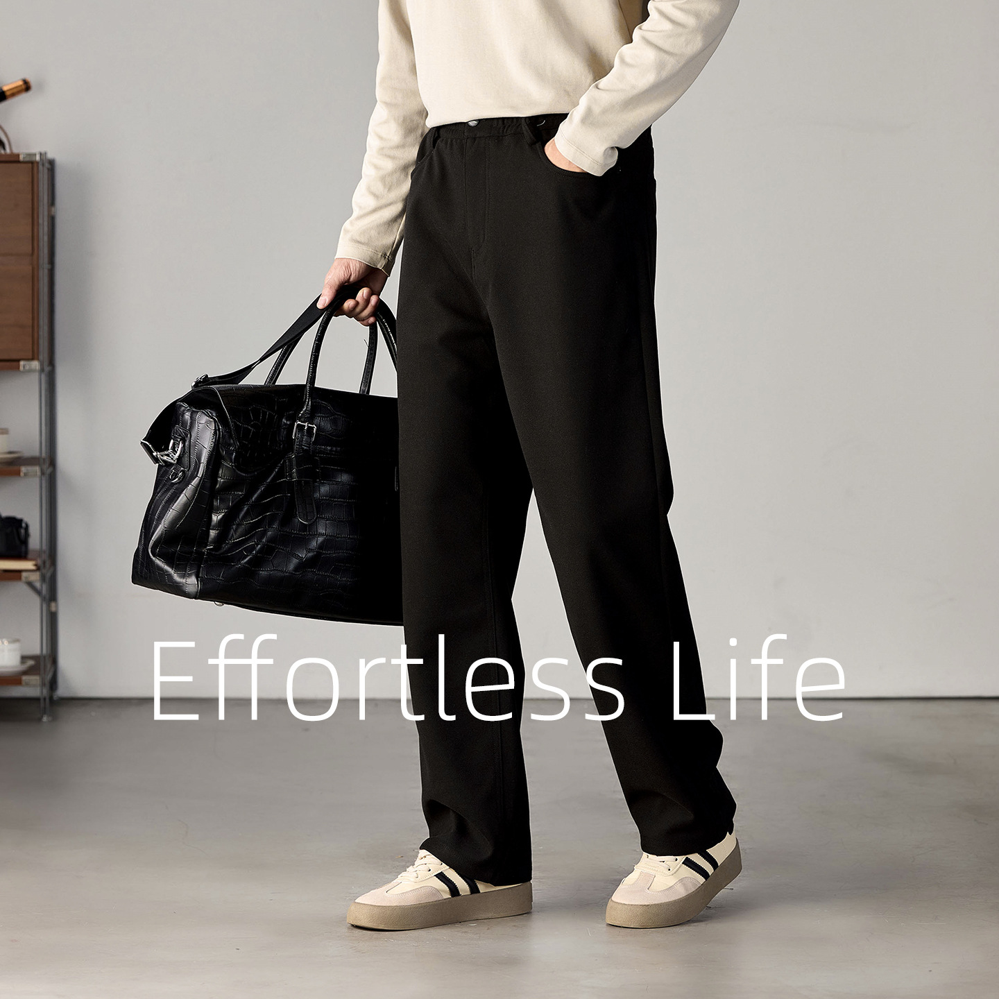 Men's Heavyweight Brushed Casual Pants Loose Fit Winter Trousers