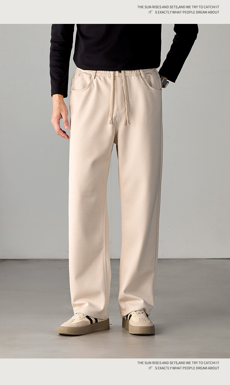 Men's Heavyweight Brushed Casual Pants Loose Fit Winter Trousers