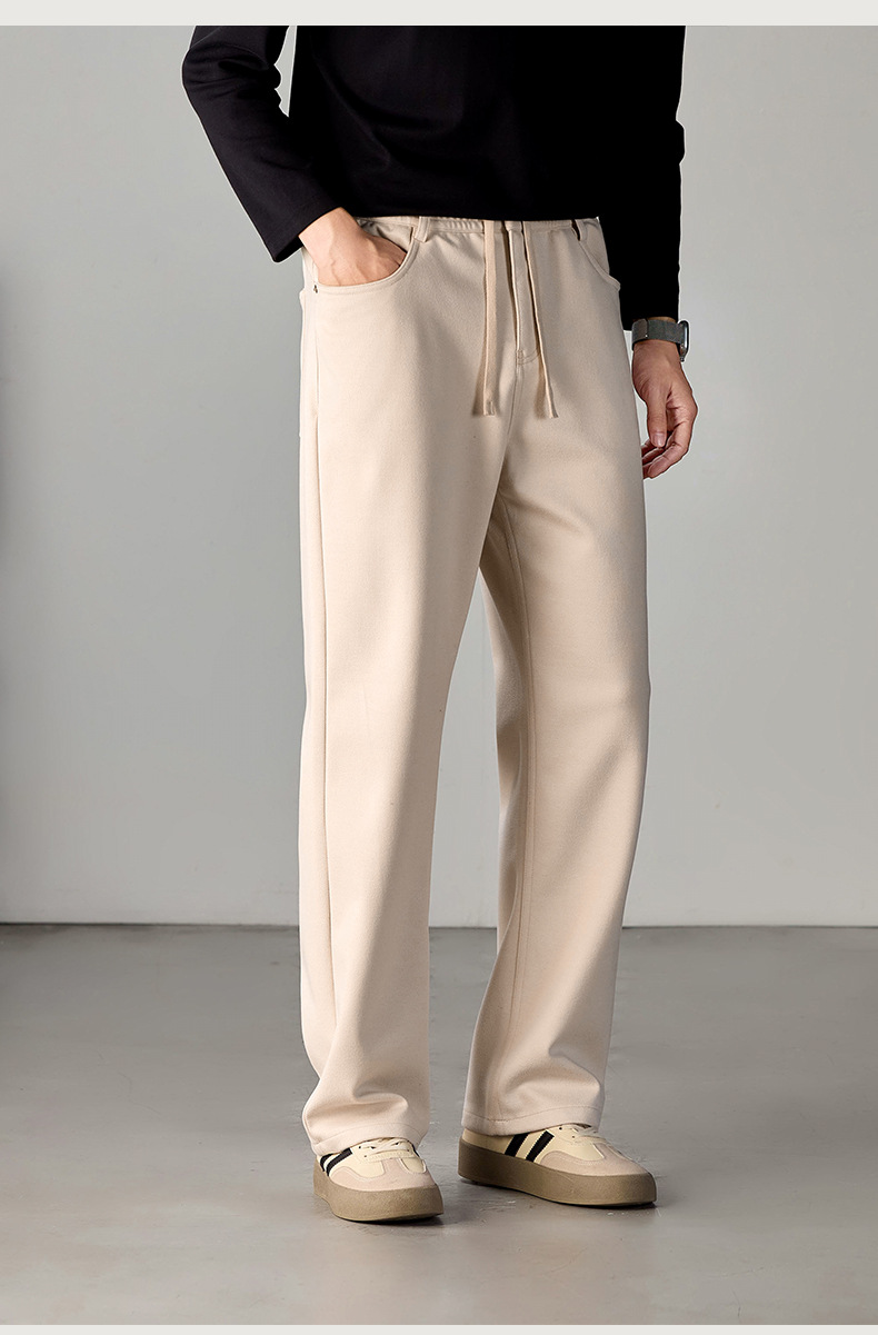 Men's Heavyweight Brushed Casual Pants Loose Fit Winter Trousers