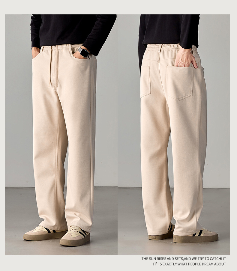 Men's Heavyweight Brushed Casual Pants Loose Fit Winter Trousers