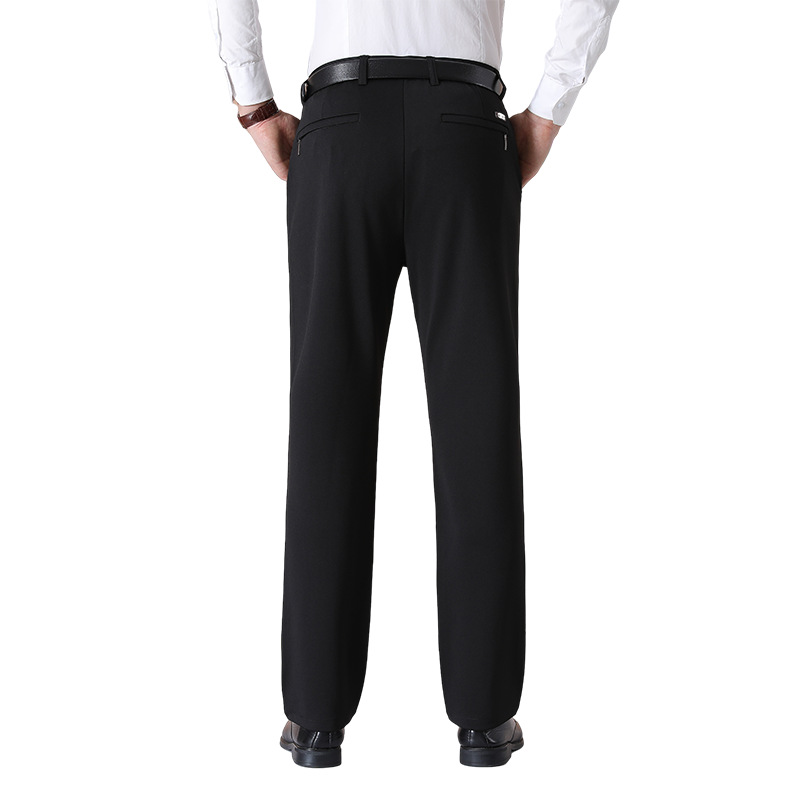 Men's Thin Casual Pants Straight Leg High Waist Polyester Trousers for Spring and Autumn
