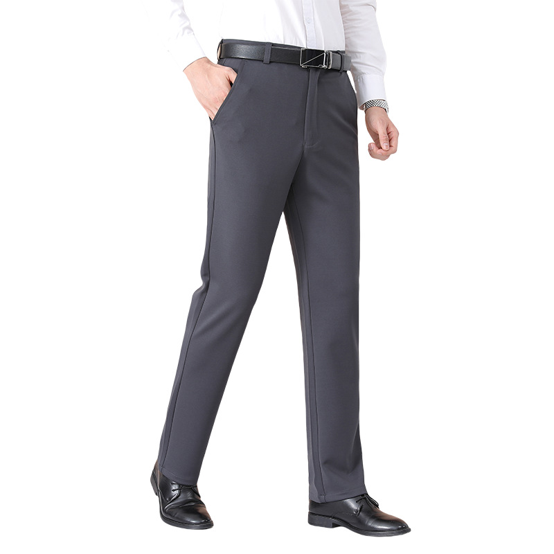 Men's Thin Casual Pants Straight Leg High Waist Polyester Trousers for Spring and Autumn