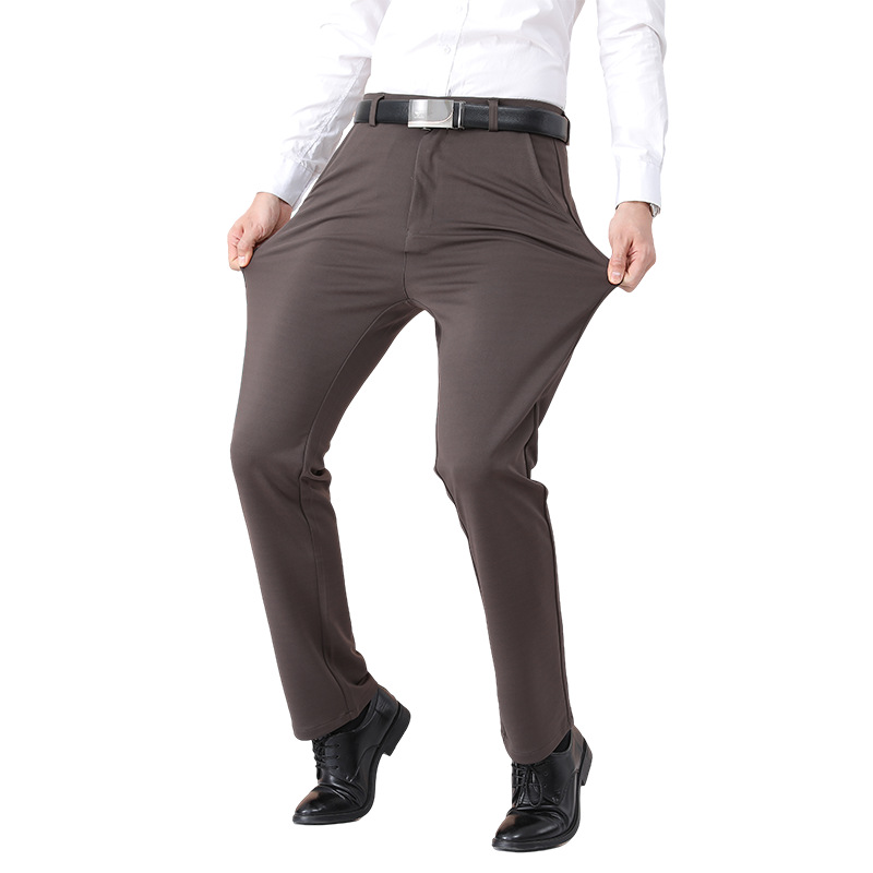 Men's Thin Casual Pants Straight Leg High Waist Polyester Trousers for Spring and Autumn