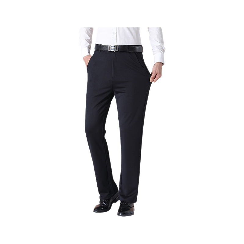 Men's Thin Casual Pants Straight Leg High Waist Polyester Trousers for Spring and Autumn