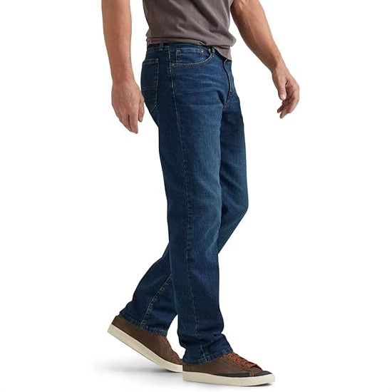 Men's Loose Straight Leg Jeans, Cotton High Waist Zip Fly Long Pants for Spring and Autumn