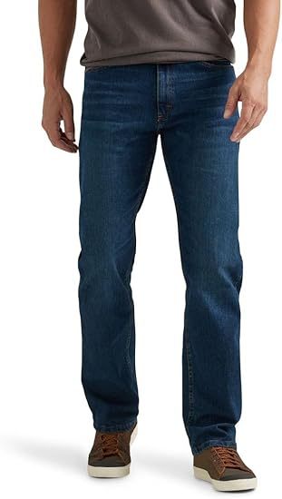 Men's Loose Straight Leg Jeans, Cotton High Waist Zip Fly Long Pants for Spring and Autumn