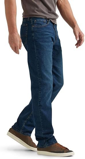 Men's Loose Straight Leg Jeans, Cotton High Waist Zip Fly Long Pants for Spring and Autumn