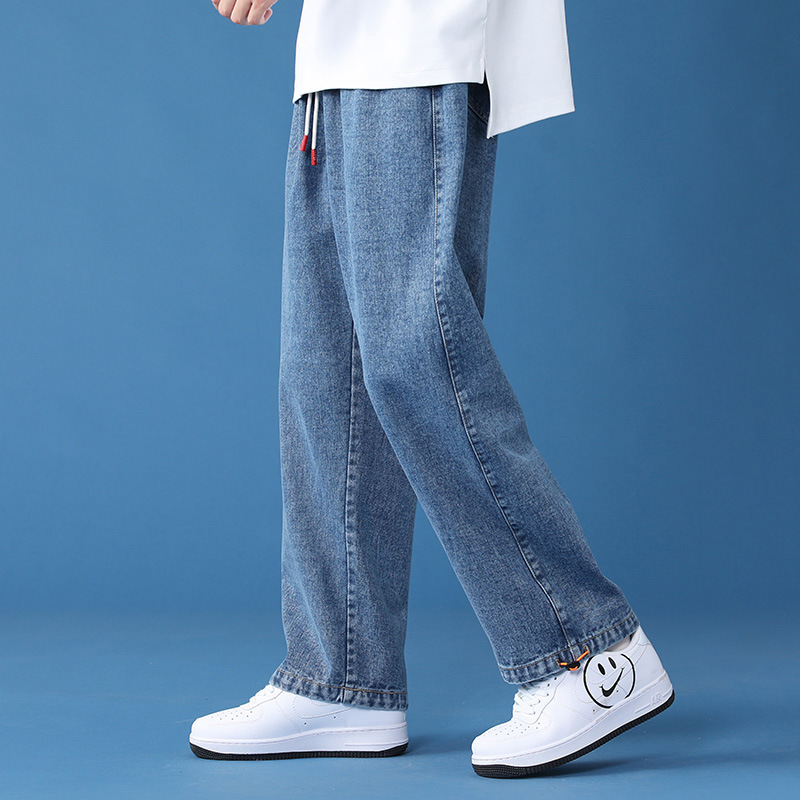 Men's Cotton Straight Leg Jeans, Loose Fit Casual Long Pants for Fall