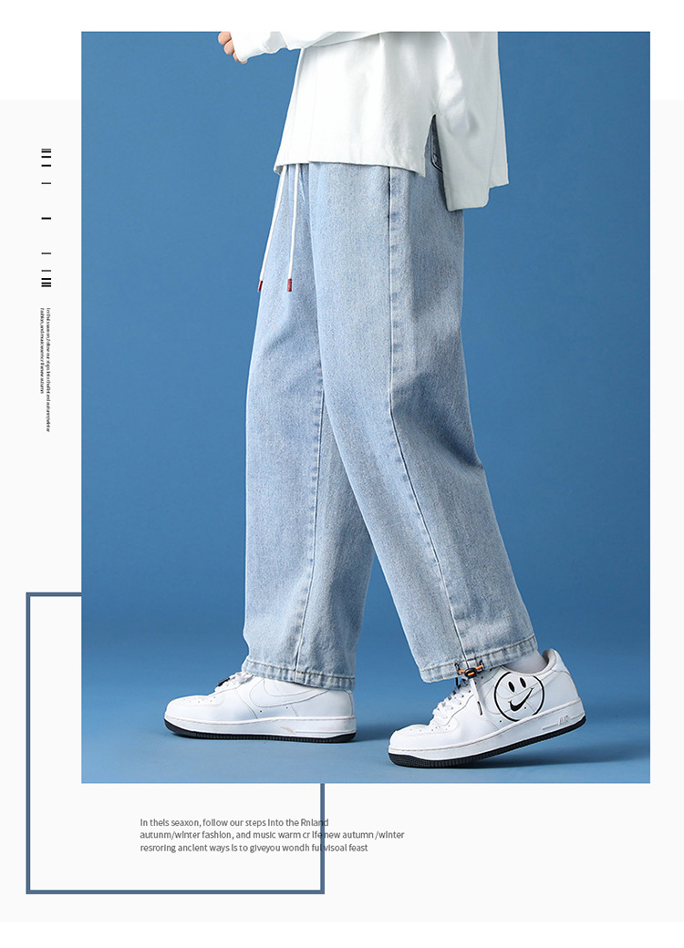 Men's Cotton Straight Leg Jeans, Loose Fit Casual Long Pants for Fall