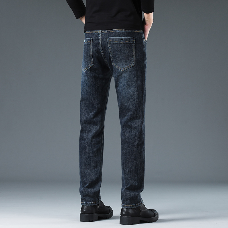 Men's Blue Gray Slim Fit Straight Leg Stretch Jeans, Spring Autumn Casual Business Denim Pants