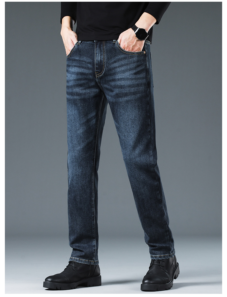 Men's Blue Gray Slim Fit Straight Leg Stretch Jeans, Spring Autumn Casual Business Denim Pants