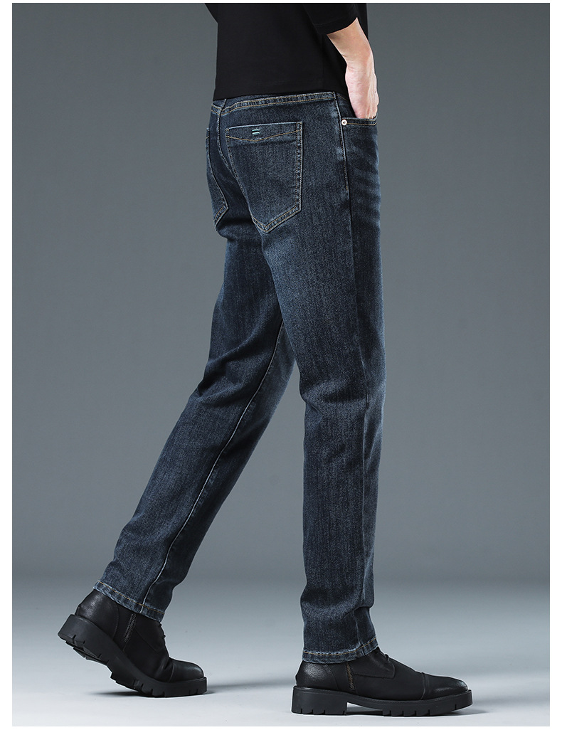 Men's Blue Gray Slim Fit Straight Leg Stretch Jeans, Spring Autumn Casual Business Denim Pants