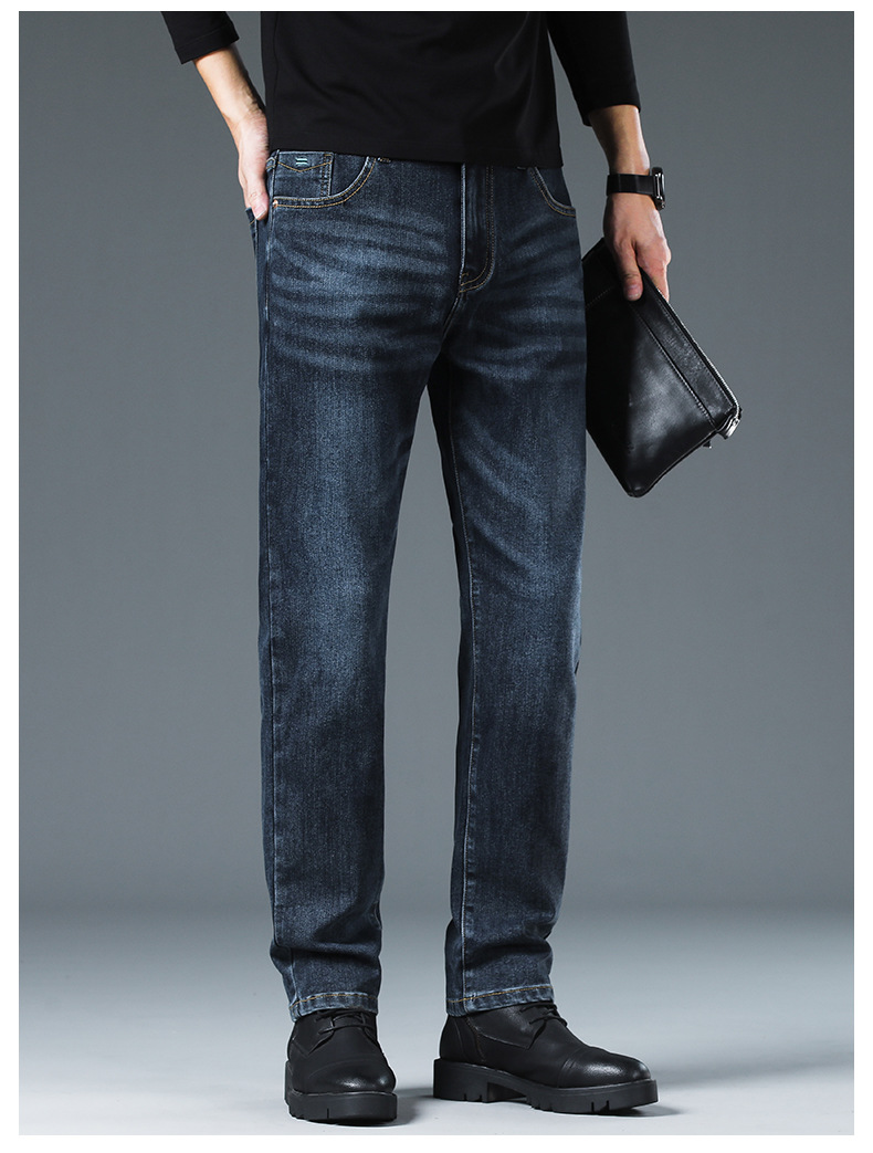 Men's Blue Gray Slim Fit Straight Leg Stretch Jeans, Spring Autumn Casual Business Denim Pants
