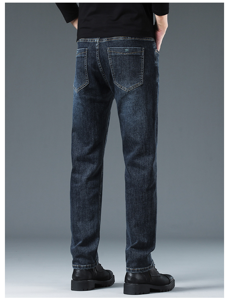 Men's Blue Gray Slim Fit Straight Leg Stretch Jeans, Spring Autumn Casual Business Denim Pants