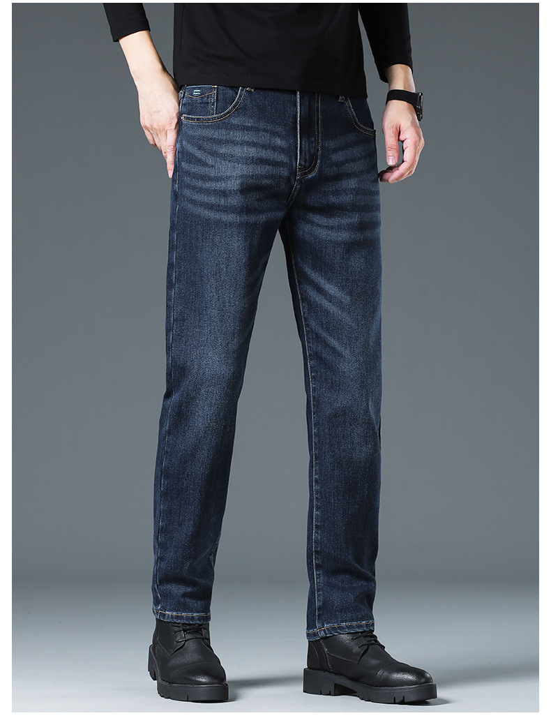 Men's Blue Gray Slim Fit Straight Leg Stretch Jeans, Spring Autumn Casual Business Denim Pants