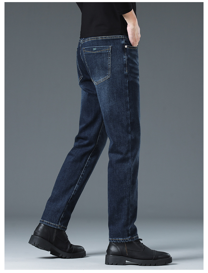 Men's Blue Gray Slim Fit Straight Leg Stretch Jeans, Spring Autumn Casual Business Denim Pants