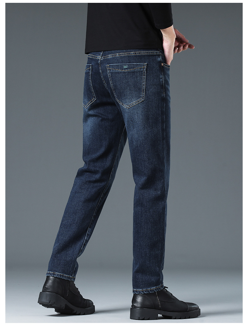 Men's Blue Gray Slim Fit Straight Leg Stretch Jeans, Spring Autumn Casual Business Denim Pants
