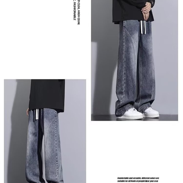 Seluar Jeans Kaki Lurus Lelaki, Seluar Denim Kasual Longgar Tebal untuk Musim Gugur Musim Sejuk
