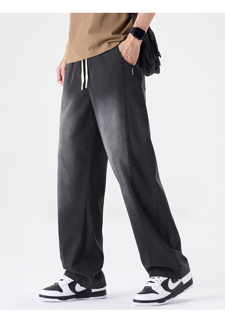 Men Lyocell Tencel Straight Leg Jeans, Lightweight Breathable Casual Pants for Summer