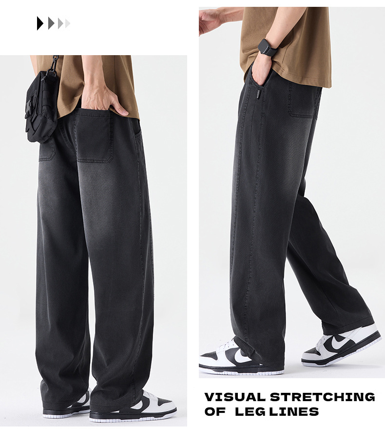 Men Lyocell Tencel Straight Leg Jeans, Lightweight Breathable Casual Pants for Summer