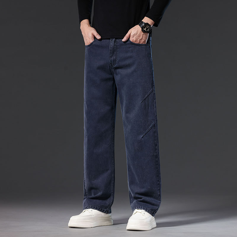 Men's Loose Straight Leg Jeans, 100% Cotton Casual Long Pants for Spring and Fall