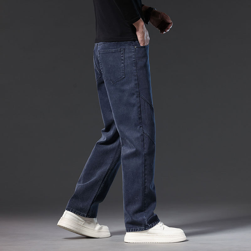 Men's Loose Straight Leg Jeans, 100% Cotton Casual Long Pants for Spring and Fall
