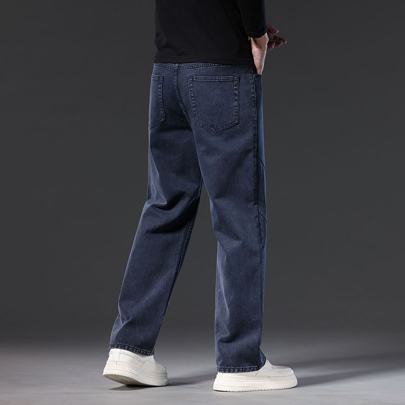 Men's Loose Straight Leg Jeans, 100% Cotton Casual Long Pants for Spring and Fall