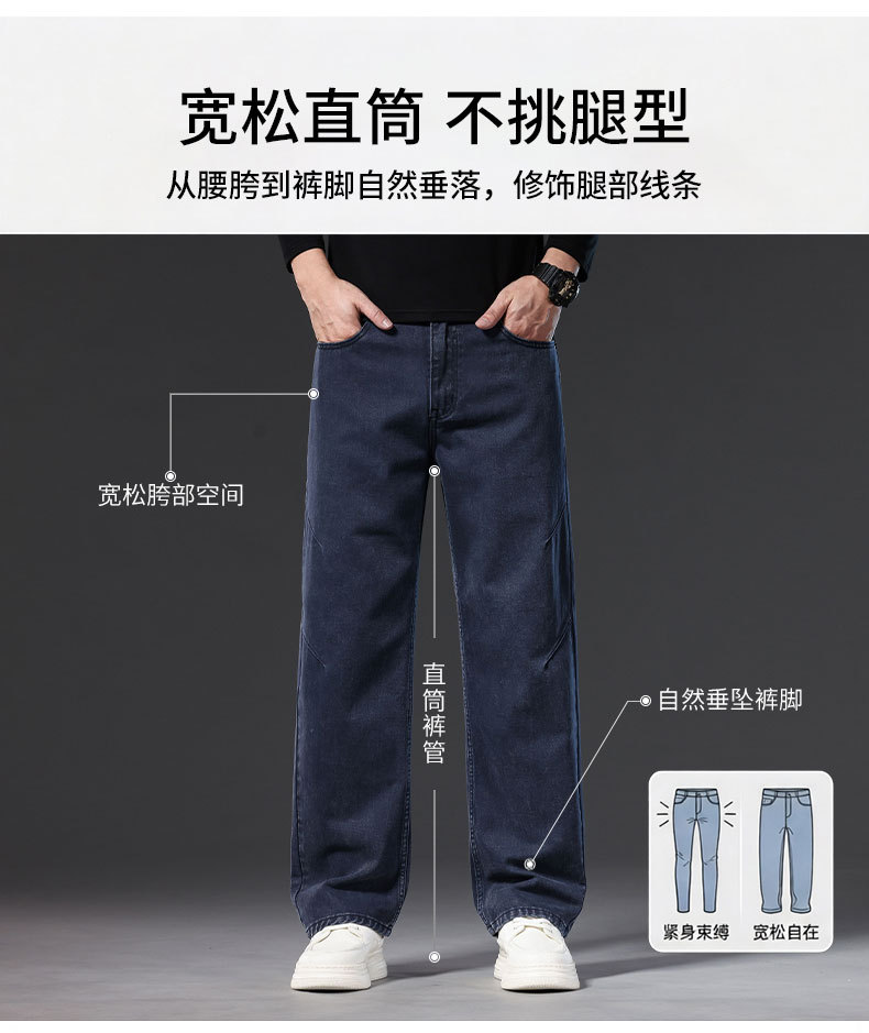 Men's Loose Straight Leg Jeans, 100% Cotton Casual Long Pants for Spring and Fall