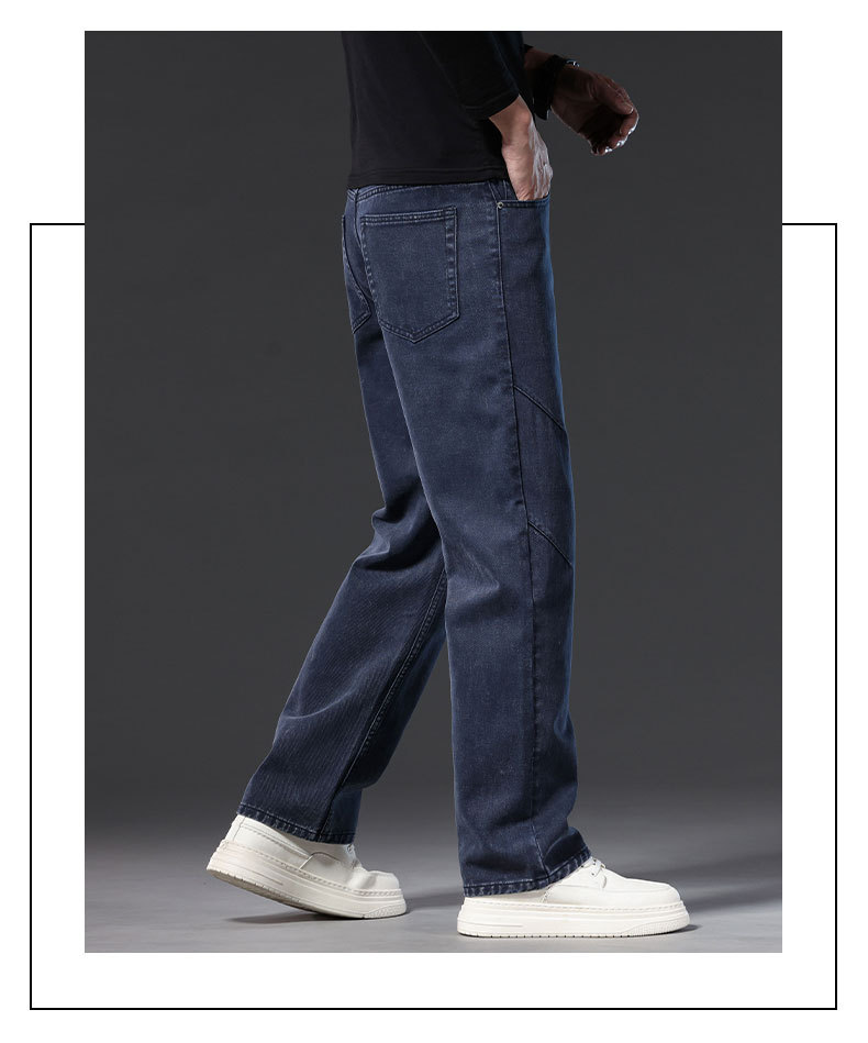 Men's Loose Straight Leg Jeans, 100% Cotton Casual Long Pants for Spring and Fall