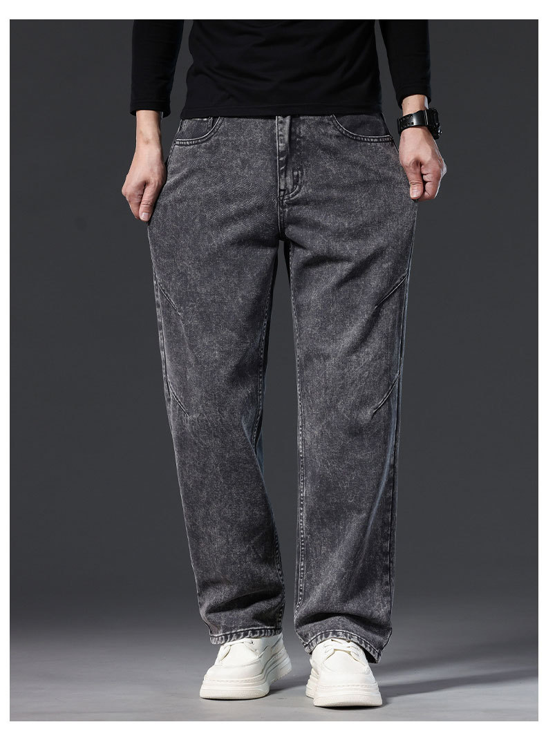 Men's Loose Straight Leg Jeans, 100% Cotton Casual Long Pants for Spring and Fall