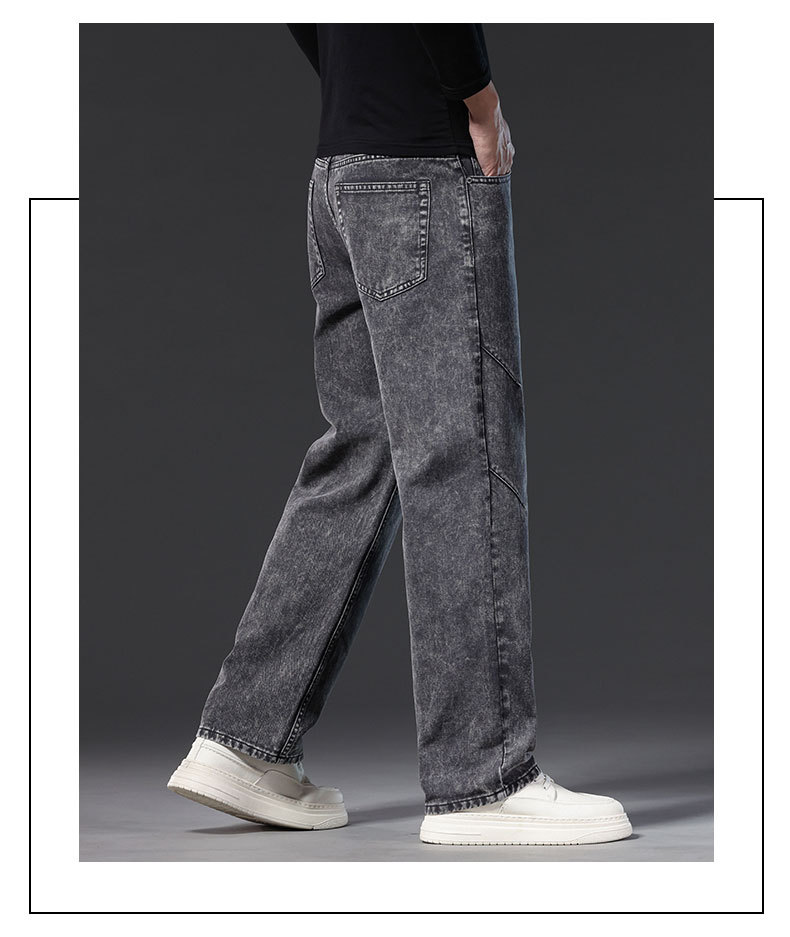 Men's Loose Straight Leg Jeans, 100% Cotton Casual Long Pants for Spring and Fall