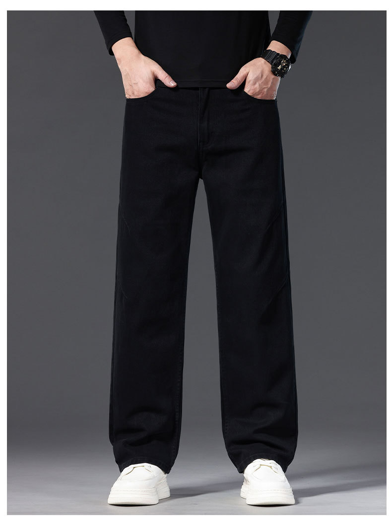 Men's Loose Straight Leg Jeans, 100% Cotton Casual Long Pants for Spring and Fall
