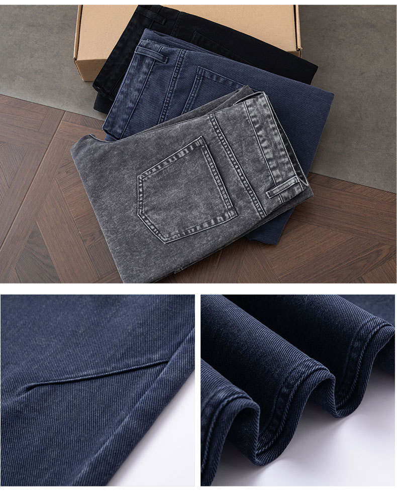 Men's Loose Straight Leg Jeans, 100% Cotton Casual Long Pants for Spring and Fall