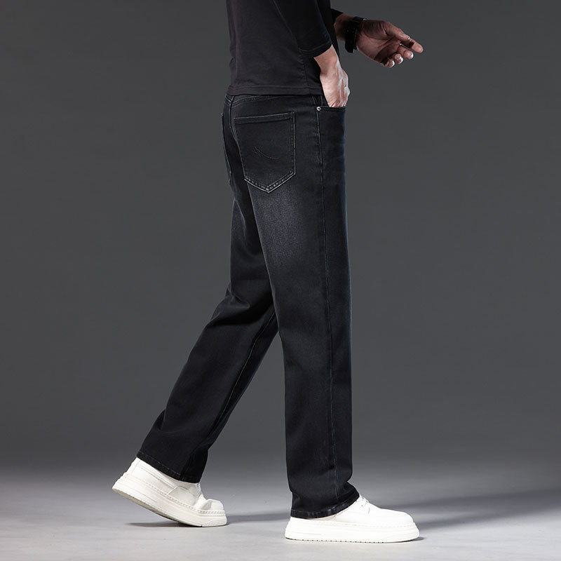 Men's Loose Fit Cotton Stretch Straight Leg Jeans, Casual Multi-Pocket Denim Pants for Fall