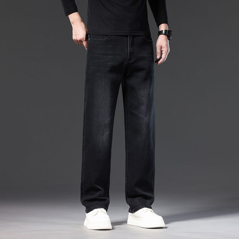 Men's Loose Fit Cotton Stretch Straight Leg Jeans, Casual Multi-Pocket Denim Pants for Fall