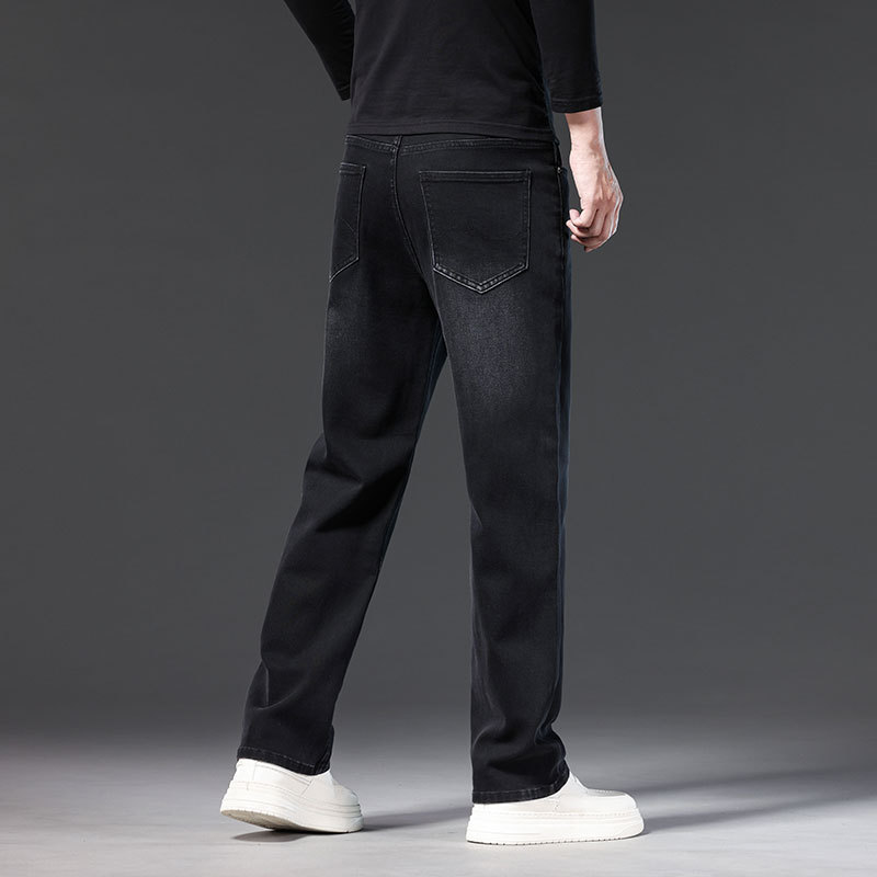 Men's Loose Fit Cotton Stretch Straight Leg Jeans, Casual Multi-Pocket Denim Pants for Fall