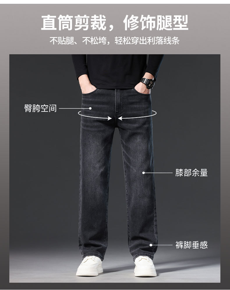 Men's Loose Fit Cotton Stretch Straight Leg Jeans, Casual Multi-Pocket Denim Pants for Fall