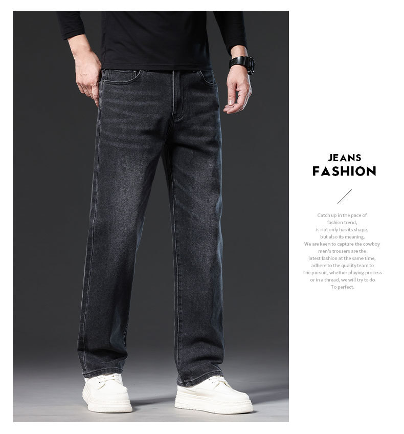 Men's Loose Fit Cotton Stretch Straight Leg Jeans, Casual Multi-Pocket Denim Pants for Fall