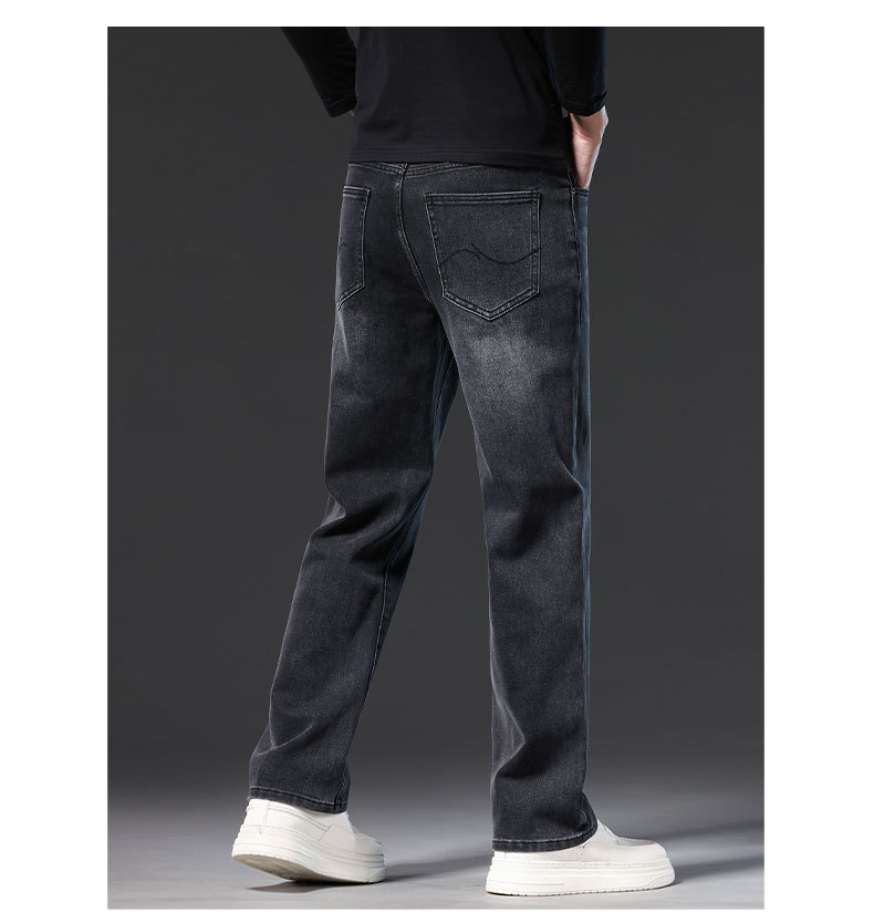 Men's Loose Fit Cotton Stretch Straight Leg Jeans, Casual Multi-Pocket Denim Pants for Fall